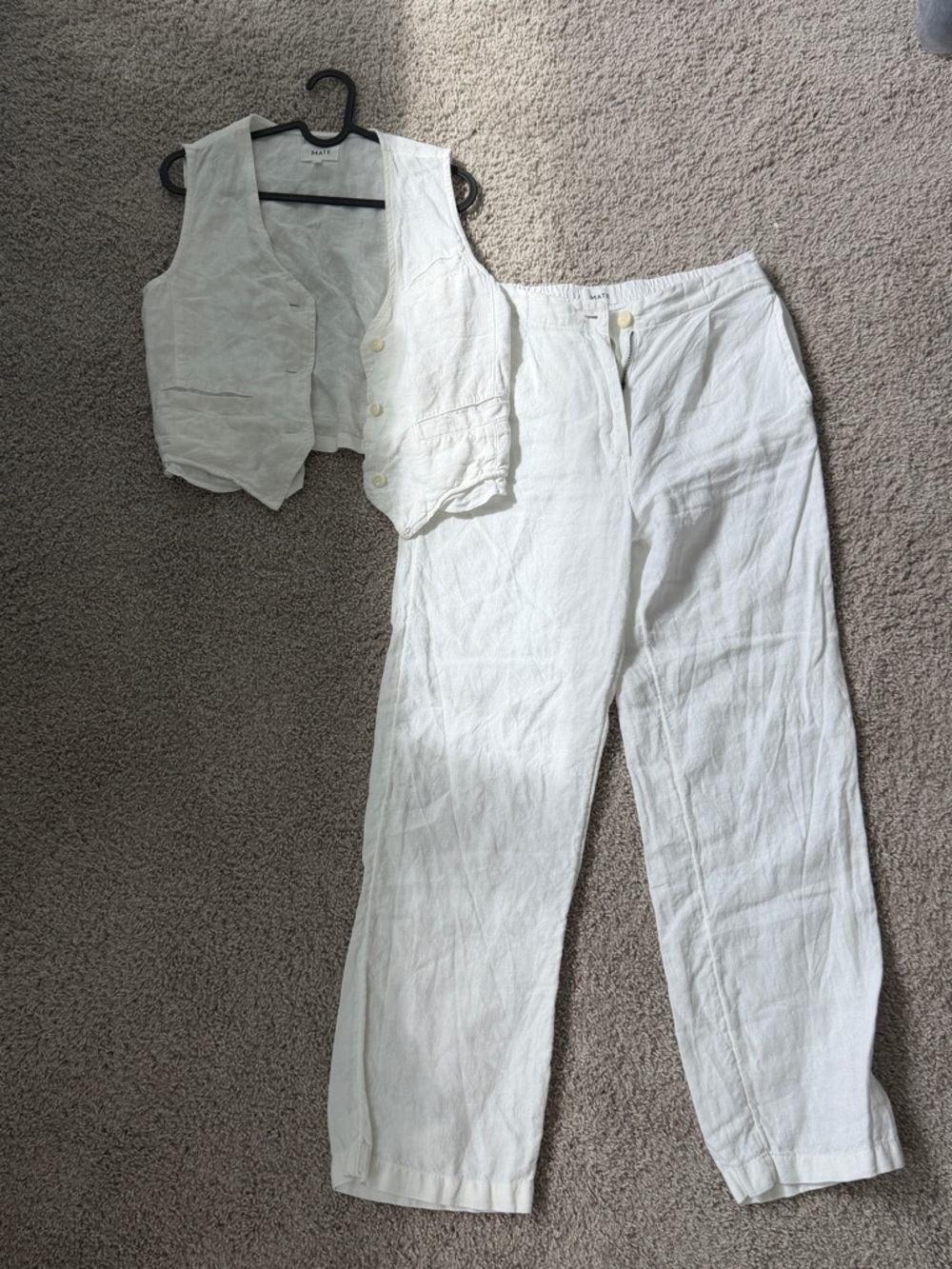 Women’s White Linen Blend Vest and High-Rise Pants Set Size Small - Picture 10 of 16